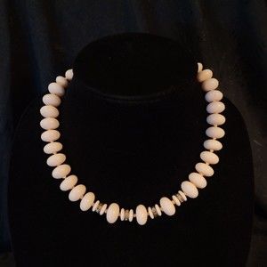 Vintage Soft Pink Lucite Rondelle Beads Rhinestone Spacers Hand Knotted Necklace